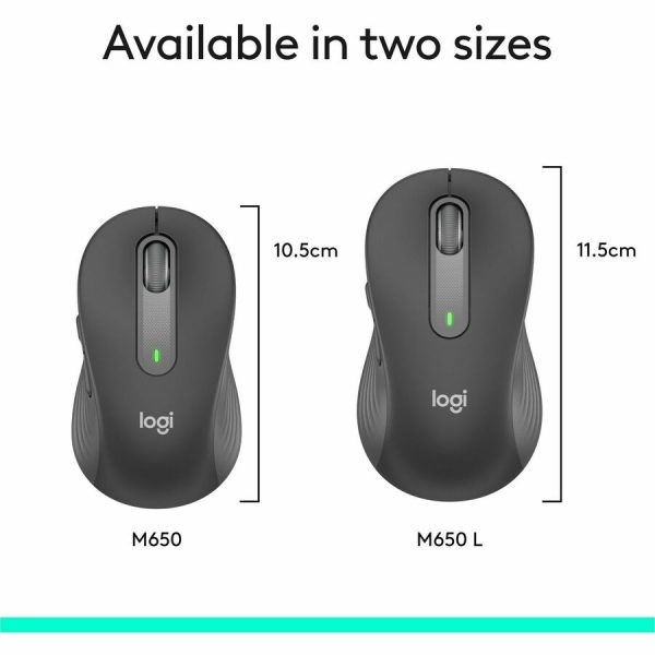 Logitech Signature M650 Wireless Mouse - For Small to Medium Sized Hands, 2-Year Battery, Silent Clicks, Bluetooth, Graphite - Image 8
