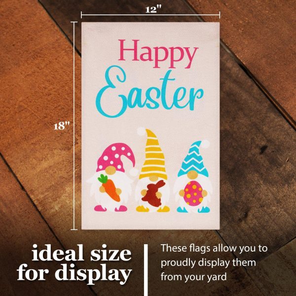 G128 Combo Pack: Garden Flag Stand Black 36 in x 16 in & Garden Flag Happy Easter Decoration Three Gnomes with Carrot Chocolate Bunny Egg 12"x18" Double-Sided Burlap Fabric - Image 9