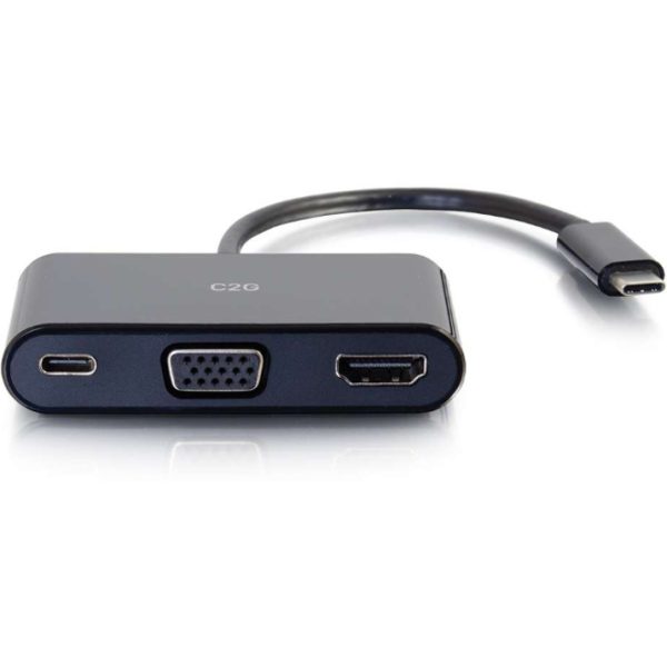 C2G USB C to HDMI and VGA Adapter Converter with Power Delivery - Black - Image 2