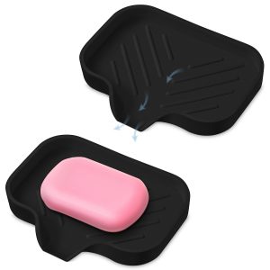 Premium Black Silicone soap Dish Soap Holder Shower Innovative Design Prevents Water Accumulation Ideal soap bar Holder for Bathroom Soap Dish for Kitchen Visit The Store