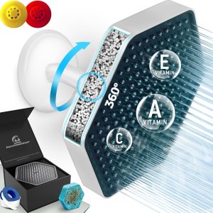 Luxury Filtered Shower Head High Pressure Rain Showerhead with Filter for Chlorine Rust Sediments Water Filter Shower Head with Vitamin C E A SPA Effect (Patent Pending) (White)