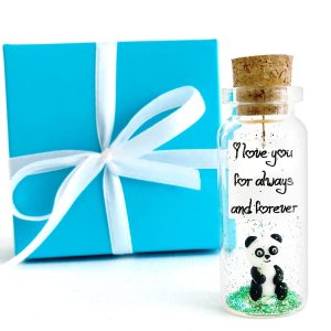Cute and Kawaii Valentine's Day and Anniversary Presents Personalized Love Gifts for Boyfriend Girlfriend (White and Black Panda I Love You For Always and Forever in Teal Gift Box)