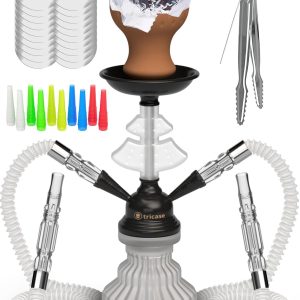 White Hookah Set 2 Hose Hookah – LilOne 12” White Mini Hookah Combo Kit Shisha Hookah Set with Prepunched Foil Hookas Bowl Disposable Tips Mouthpiece Tongs Portable Hookah Pipe Hookah Machines