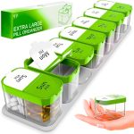 Extra Large Pill Organizer 2 Times A Day   Big Pill Box 7 Day Am Pm   XL Weekly Vitamin Holder Jumbo Medicine Container for Supplement XXL Daily Pill Case with Huge Oversized Compartments Green White