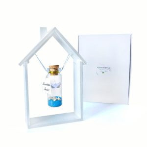 Tiny Magical Message in a Bottle Gift Idea Classy Inspirational Gifts for Him and Her Unique Presents for Women and Men (Blue Sand Adventure Awaits in Wooden Frame)