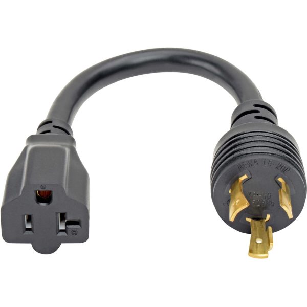 Eaton Tripp Lite Series Power Cord Adapter, NEMA L5-20P to NEMA 5-15R - Heavy-Duty, 20A, 125V, 12 AWG, 6-in. (15.24 cm), Black - Image 2