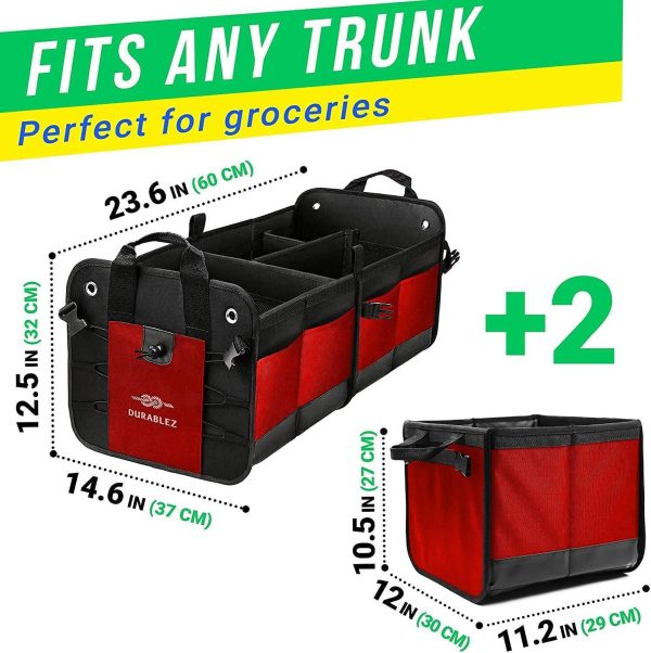 4 Compartment Separable Collapsible Car Trunk Storage Organizer for SUV Minivan Truck Sedan   XXL Red Black - Image 2