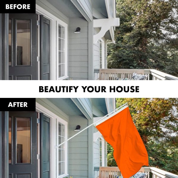 G128 Combo Pack: 5 Ft Tangle Free Aluminum Spinning Flagpole (White) & Solid Orange Color Flag 2.5x4 Ft, LiteWeave Pro Series Printed 150D Polyester | Pole with Flag Included - Image 2