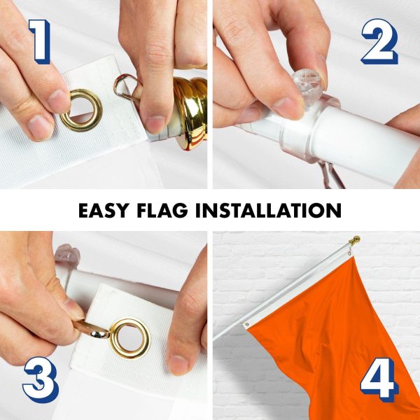 G128 Combo Pack: 5 Ft Tangle Free Aluminum Spinning Flagpole (White) & Solid Orange Color Flag 2.5x4 Ft, LiteWeave Pro Series Printed 150D Polyester | Pole with Flag Included - Image 6
