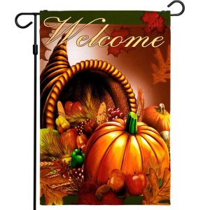 G128 - Home Decorative Fall Garden Flag Welcome Quote, Autumn Harvest Cornucopia Garden Yard Decorations, | 12x18 Inch | Printed 150D Polyester - Rustic Holiday Seasonal Outdoor Flag