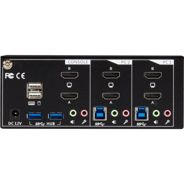 Black Box KVM Switch - 2-Port, Dual-Monitor, HDMI 2.0, 4K 60Hz, USB 3.0 Hub, Audio - Image 2