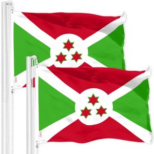 G128 2 Pack: Burundi Umurundi Flag | 3x5 Ft | LiteWeave Pro Series Printed 150D Polyester | Country Flag, Indoor/Outdoor, Vibrant Colors, Brass Grommets, Thicker and More Durable Than 100D 75D Poly