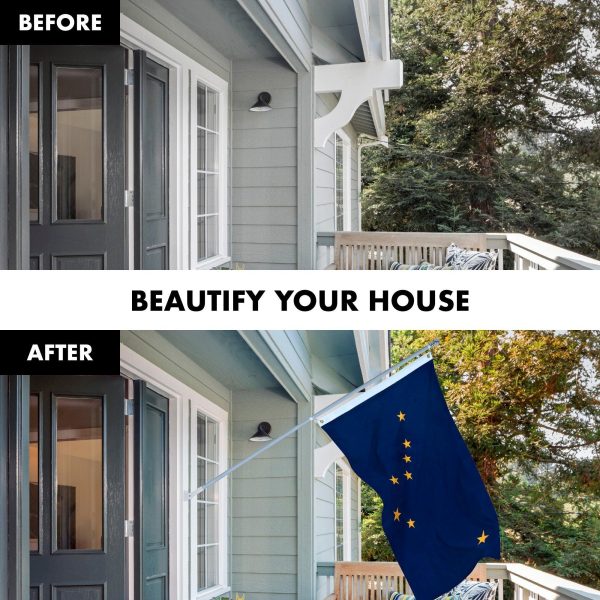 G128 Combo Pack: 6 Feet Tangle Free Spinning Flagpole (Silver) Alaska AK State Flag 3x5 ft Printed 150D Brass Grommets (Flag Included) Aluminum Flag Pole - Image 3