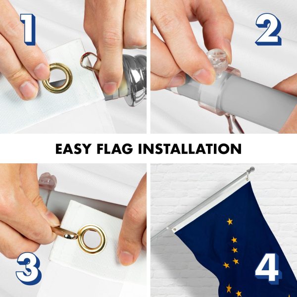 G128 Combo Pack: 6 Feet Tangle Free Spinning Flagpole (Silver) Alaska AK State Flag 3x5 ft Printed 150D Brass Grommets (Flag Included) Aluminum Flag Pole - Image 7