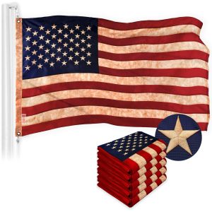 G128 5 Pack: American USA Tea-Stained Flag | 2.5x4 Ft | ToughWeave Pro Series Embroidered 420D Polyester | Embroidered Stars