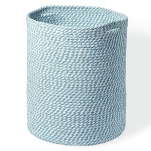 Recycled Cotton Laundry Basket Woven Rope Blanket Storage Basket Toys Towels Laundry and Living Room Organization 15x15x17.7 Eco Friendly and Stylish White & Blue Melange
