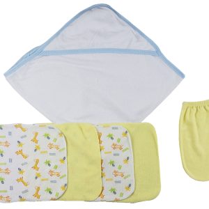 Blue Hooded Towel, Washcloths And Hand Washcloth Mitt - 6 Pc Set  Cs_0006
