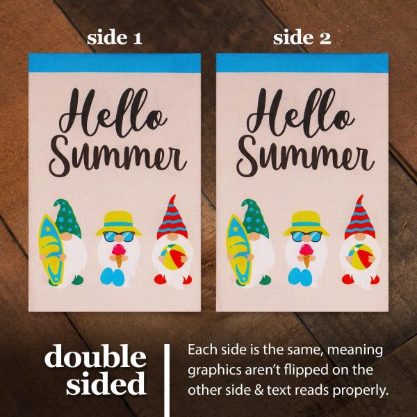 G128 Combo Pack: Garden Flag Stand Black 36 in x 16 in & Garden Flag Hello Summer Decoration Three Beach-Ready Gnomes 12"x18" Double-Sided Burlap Fabric - Image 5