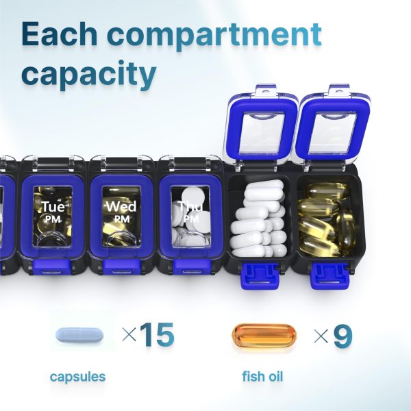 Weekly Pill Organizer 2 Times A Day   Airtight Pill Box 7 Day   Am Pm Vitamin Case Extra Large Medicine Container Two Week Supplement Holder Daily Medication Storage XL Med Sorter Green Blue - Image 5