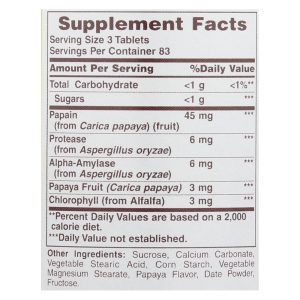 American Health - Papaya Enzyme with Chlorophyll Chewable - 250 Tablets