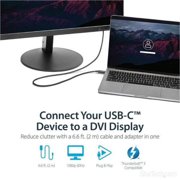 StarTech.com 6.6 ft / 2 m USB-C to DVI Cable - USB Type-C Video Adapter Cable - 1920 x 1200 - Black - Image 2