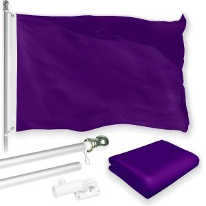 G128 Combo Pack: 6 Feet Tangle Free Spinning Flagpole (Silver) Solid Purple Flag 3x5 ft Printed 150D Brass Grommets (Flag Included) Aluminum Flag Pole