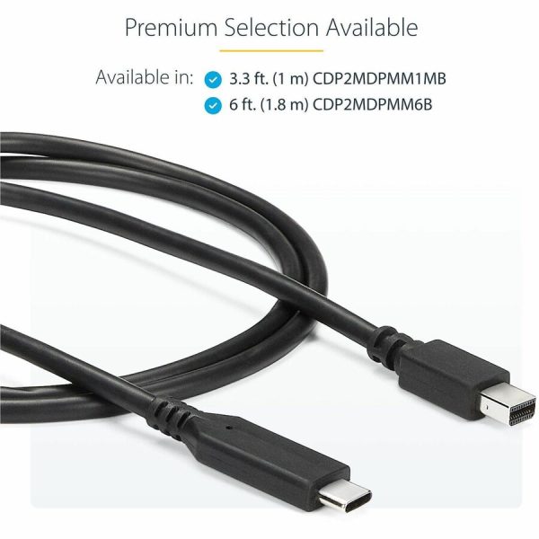 StarTech.com 6 ft. / 1.8 m USB-C to Mini DisplayPort Cable - 4K 60Hz - Black - USB 3.1 Type-C to Mini DP Adapter Cable - mDP Cable - Image 4