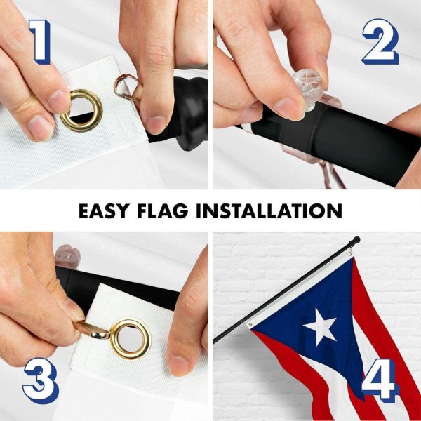 G128 Combo Pack: 6 Ft Tangle Free Spinning Flagpole (Black) & Puerto Rico Flag 3x5 Ft Embroidered 220GSM Spun Polyester, Brass Grommets (Flag Included) Aluminum Flag Pole - Image 6