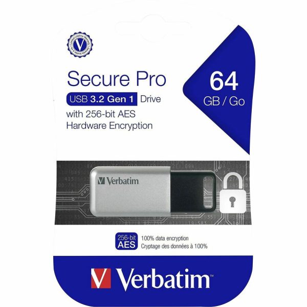 Verbatim 64GB Store 'n' Go Secure Pro USB 3.0 Flash Drive with AES 256 Hardware Encryption - Silver - Image 2