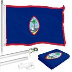 G128 Combo Pack: 6 Ft Tangle Free Spinning Flagpole (Silver) & Guam Flag 3x5 Ft Printed 150D Polyester, Brass Grommets (Flag Included) Aluminum Flag Pole