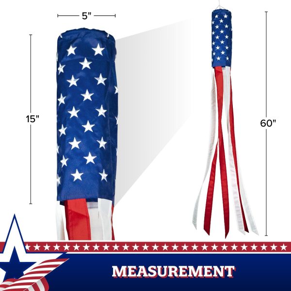 G128 2-Pack: American USA Windsock | 60 Inch | Embroidered 210D Polyester, Patriotic Hanging Decoration - Image 7