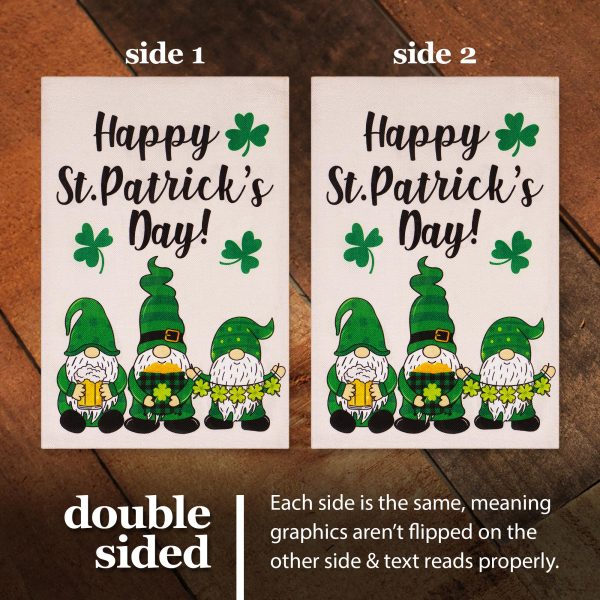 G128 Combo Pack: Garden Flag Stand Black 36 in x 16 in & Garden Flag Happy St. Patrick's Day Decoration Decoration Three Leprechaun Gnomes 12"x18" Double-Sided Burlap Fabric - Image 2