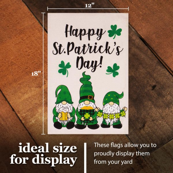G128 Combo Pack: Garden Flag Stand Black 36 in x 16 in & Garden Flag Happy St. Patrick's Day Decoration Decoration Three Leprechaun Gnomes 12"x18" Double-Sided Burlap Fabric - Image 3