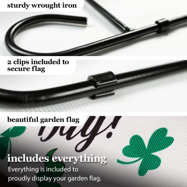 G128 Combo Pack: Garden Flag Stand Black 36 in x 16 in & Garden Flag Happy St. Patrick's Day Decoration Decoration Three Leprechaun Gnomes 12"x18" Double-Sided Burlap Fabric - Image 6