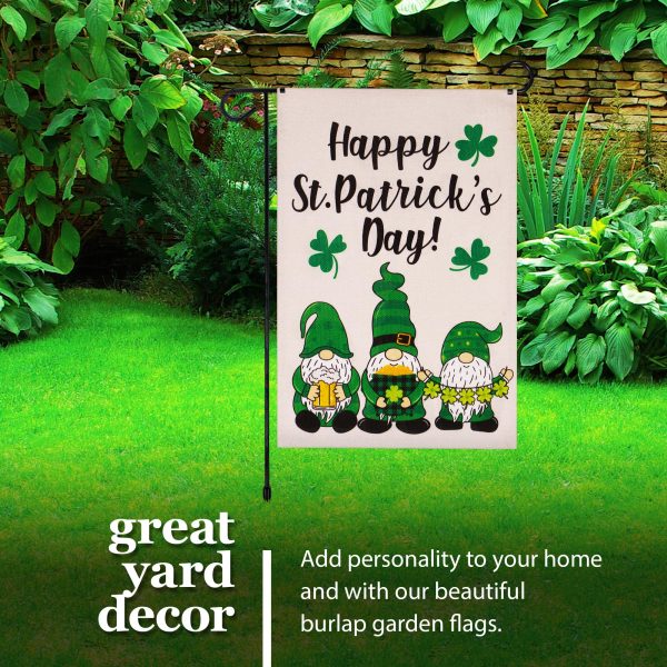 G128 Combo Pack: Garden Flag Stand Black 36 in x 16 in & Garden Flag Happy St. Patrick's Day Decoration Decoration Three Leprechaun Gnomes 12"x18" Double-Sided Burlap Fabric - Image 8