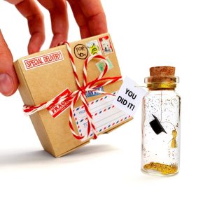 Tiny Magical Message in a Bottle Gift Idea Classy Inspirational Gifts for Him and Her Unique Presents for Women and Men (Black Graduate Cap You Did It in Craft Gift Box)