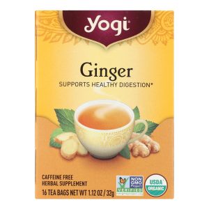 Yogi Organic Herbal Tea Caffeine Free Ginger - 16 Tea Bags - Case of 6