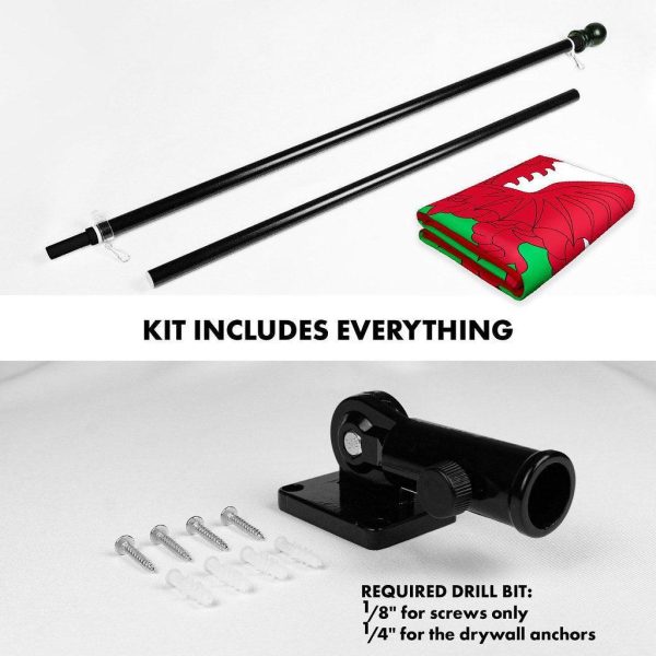 G128 Combo Pack: 6 Ft Tangle Free Spinning Flagpole (Black) & Wales Flag 3x5 Ft Printed 150D Polyester, Brass Grommets (Flag Included) Aluminum Flag Pole - Image 2