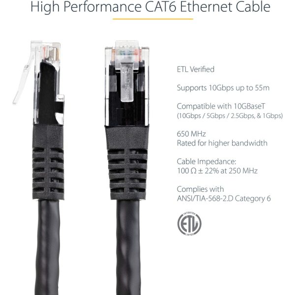 StarTech.com 3ft CAT6 Ethernet Cable - Black Molded Gigabit - 100W PoE UTP 650MHz - Category 6 Patch Cord UL Certified Wiring/TIA - Image 2