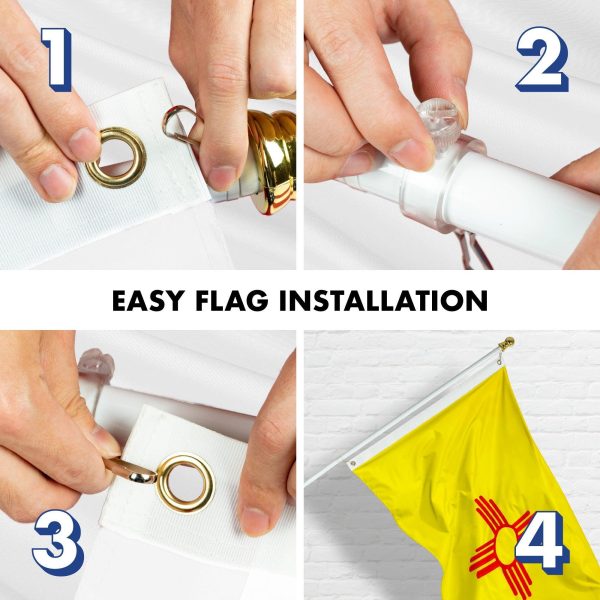 G128 Combo Pack: 5 Ft Tangle Free Aluminum Spinning Flagpole (White) & New Mexico NM State Flag 2.5x4 Ft, ToughWeave Series Embroidered 300D Polyester | Pole with Flag Included - Image 6