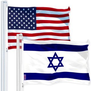 G128 Combo Pack: USA American Flag 3x5 Ft 150D Printed Stars & Israel (Israeli) Flag 3x5 Ft 150D Printed