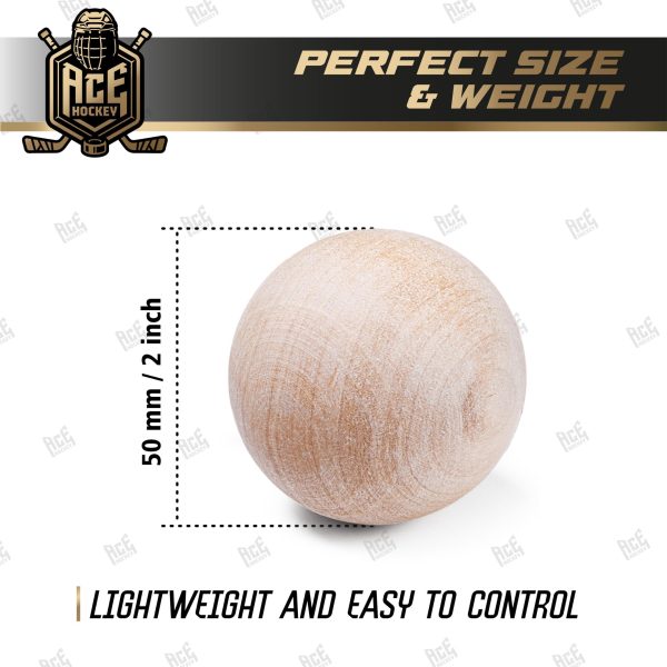 ACE HOCKEY Swedish Stickhandling Balls   Unfinished Hardwood No Bounce Floorball Training Equipment   for Floor Dribbling Skills Dekes Fakes & Ball Handling Drills   2 Inch Diameter - Image 2