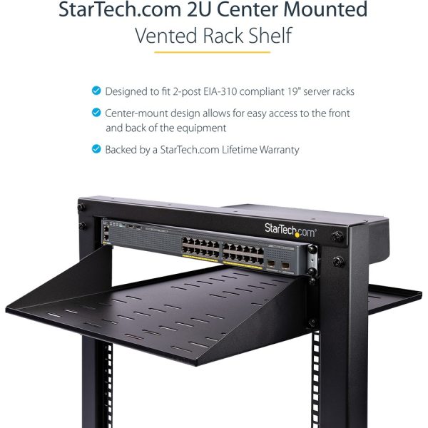 StarTech.com 2 Post Server Rack Shelf - Vented - Center Mount - Up to 75 lb. - 2 post Network Rack Shelf (CABSHF2POSTV2) - Image 5