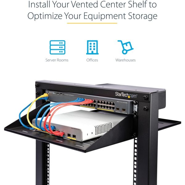 StarTech.com 2 Post Server Rack Shelf - Vented - Center Mount - Up to 75 lb. - 2 post Network Rack Shelf (CABSHF2POSTV2) - Image 6