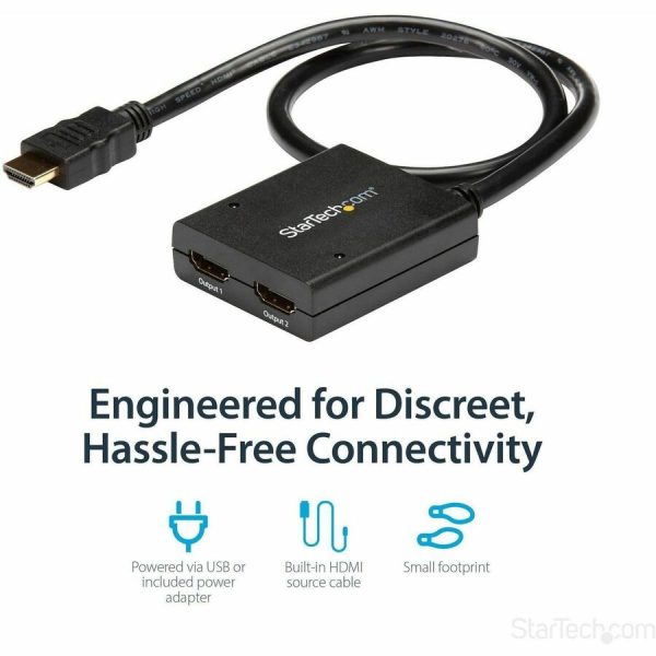 StarTech.com HDMI Splitter 1 In 2 Out - 4k 30Hz - 2 Port - Supports 3D video - Powered HDMI Splitter - HDMI Audio Splitter - Image 3