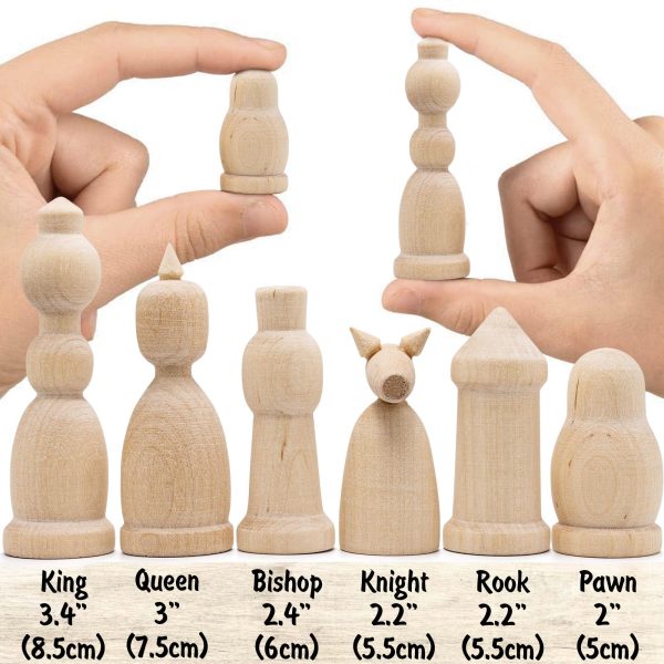 Unfinished Wood Chess Pieces with Vinyl Chess Board   Paint Your Own Chess Set   Blank Chess Sets DIY Arts and Crafts   Chess Gifts for Chess Players - Image 3