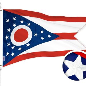G128 Ohio State Flag | 2x3 Ft | ToughWeave Series Embroidered 300D Polyester | Embroidered Design, Indoor/Outdoor, Brass Grommets