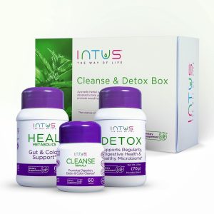 Intus Clean and Detox Box   Ayurvedic Detox Program to Promote Gut and Colon Cleanse and Support Digestion and a Healthy Microbiome   Digestive Health Dietary Supplement for Overall Well Being
