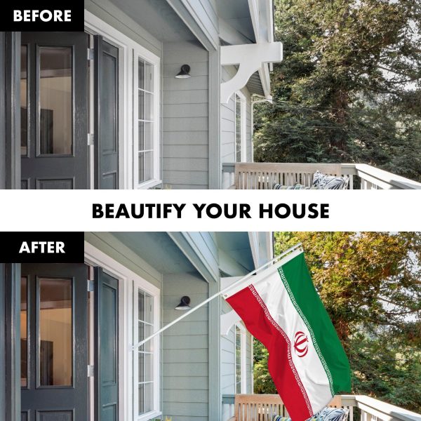 G128 Combo Pack: 6 Feet Tangle Free Spinning Flagpole (White) Iran Iranian Flag 3x5 ft Printed 150D Brass Grommets (Flag Included) Aluminum Flag Pole - Image 2