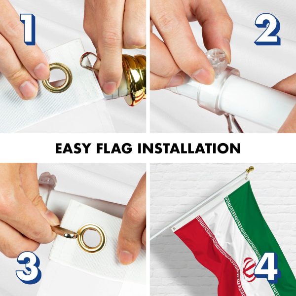 G128 Combo Pack: 6 Feet Tangle Free Spinning Flagpole (White) Iran Iranian Flag 3x5 ft Printed 150D Brass Grommets (Flag Included) Aluminum Flag Pole - Image 6